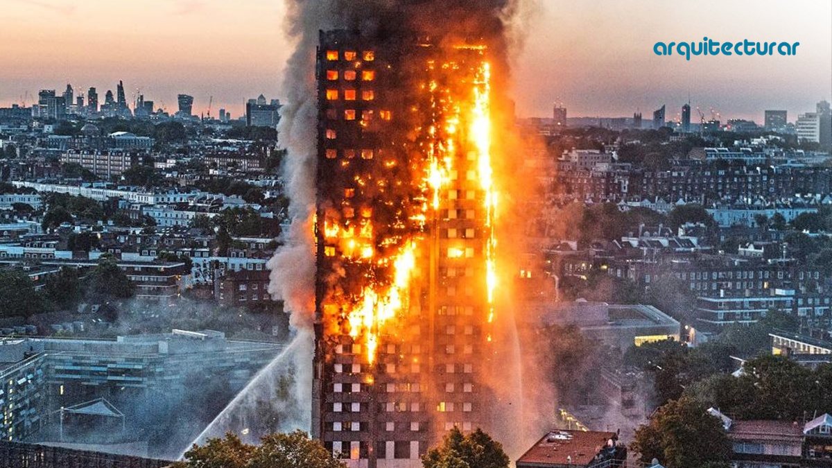 Incendio propagándose por la fachada de un edificio